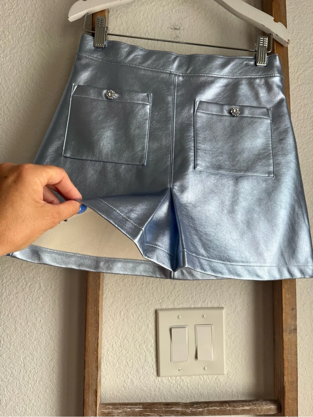 Crewcuts by J. Crew Patch-Pocket Skirt in Metallic Faux Leather NWOT sz: 14